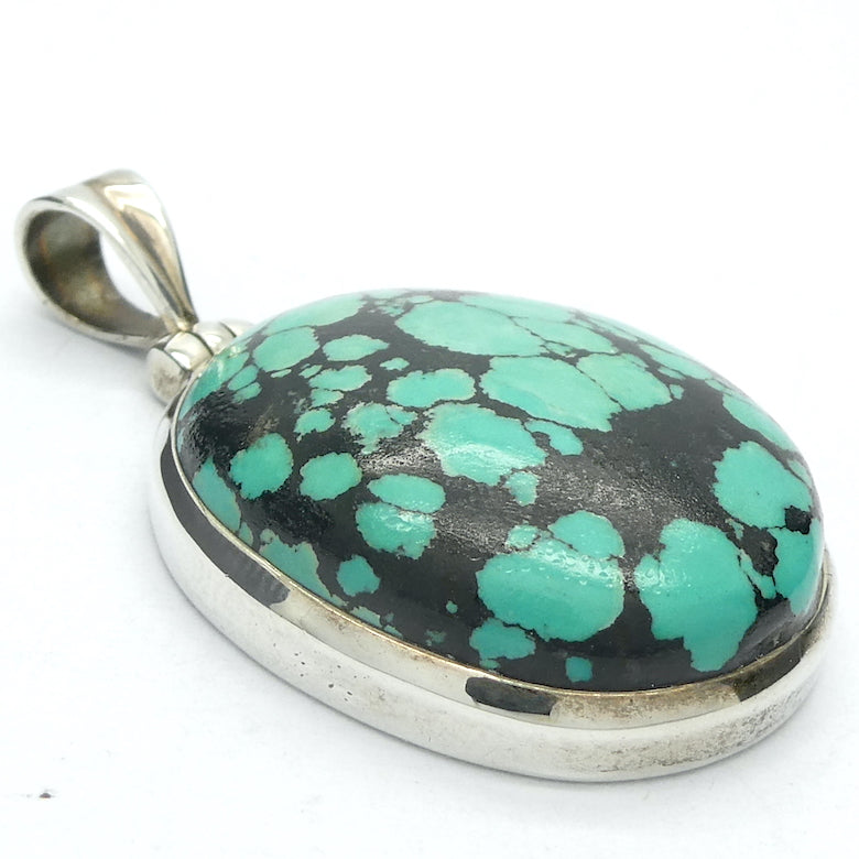 Turquoise Pendant, Tibetan, Cabochon Oval, 925 Sterling Silver