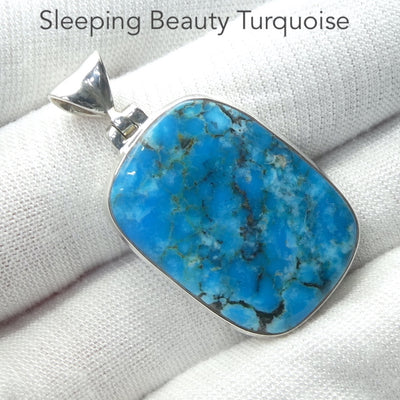 Turquoise Pendant | 925 Sterling Silver | Oblong Cabochon | sleeping Beauty Mine | Arizona | Light and dark sky blue with veins of indigo Azurite | Sagittarius Scorpio Pisces | Genuine Gems from Crystal Heart Melbourne since 1986