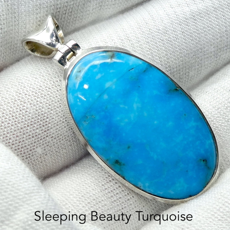 Turquoise Pendant, Sleeping Beauty Mine, Oval Cabochon, 925 Sterling Silver