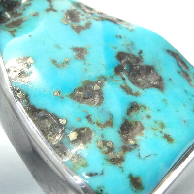 Turquoise Pendant | 925 Sterling Silver | Raw Triangular Nugget | Golden crystals of Pyrites | Arizona | Sagittarius Scorpio Pisces | Genuine Gems from Crystal Heart Melbourne since 1986