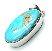 Load image into Gallery viewer, Persian Turquoise Pendant | 925 Sterling Silver | Oval | Golden crystals of Pyrites | Arizona | Sagittarius Scorpio Pisces | Genuine Gems from Crystal Heart Melbourne since 1986