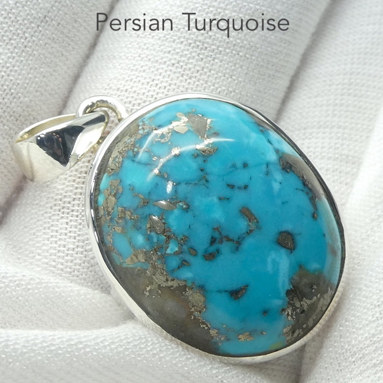 Turquoise Pendant, Persian, Oval Cabochon, 925 Sterling Silver