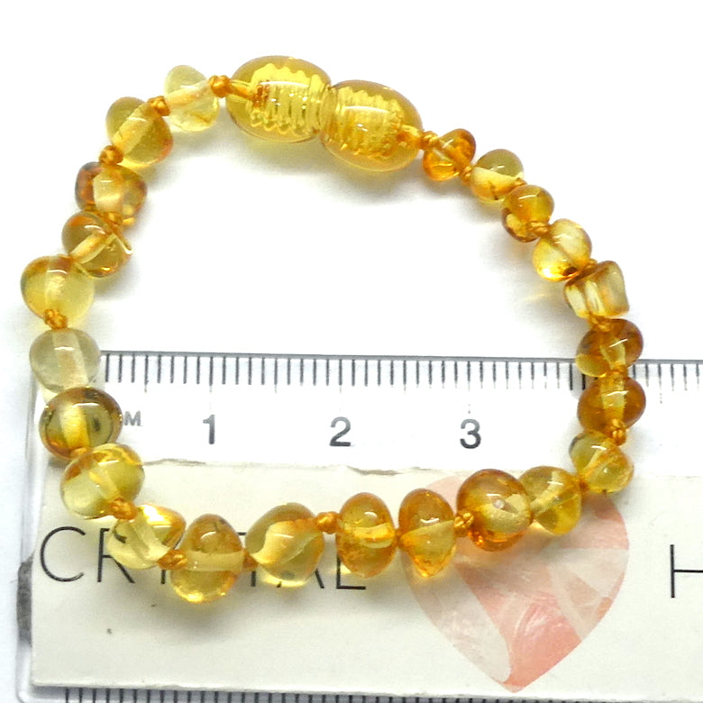 Baby Teething Bracelet | Baltic Amber Freeform Nuggets | Strong Screw Clasp | knotted between nuggets | Strong Coated THread | Genuine Gems from Crystal heart Melbourne Australia since 1986