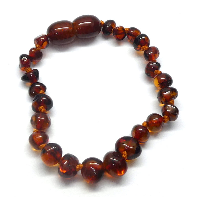 Baby Teething Bracelet | Baltic Amber Freeform Nuggets | Strong Screw Clasp | knotted between nuggets | Strong Coated THread | Genuine Gems from Crystal heart Melbourne Australia since 1986