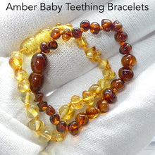 Load image into Gallery viewer, Baby Teething Bracelet | Baltic Amber Freeform Nuggets | Strong Screw Clasp | knotted between nuggets | Strong Coated THread | Genuine Gems from Crystal heart Melbourne Australia since 1986