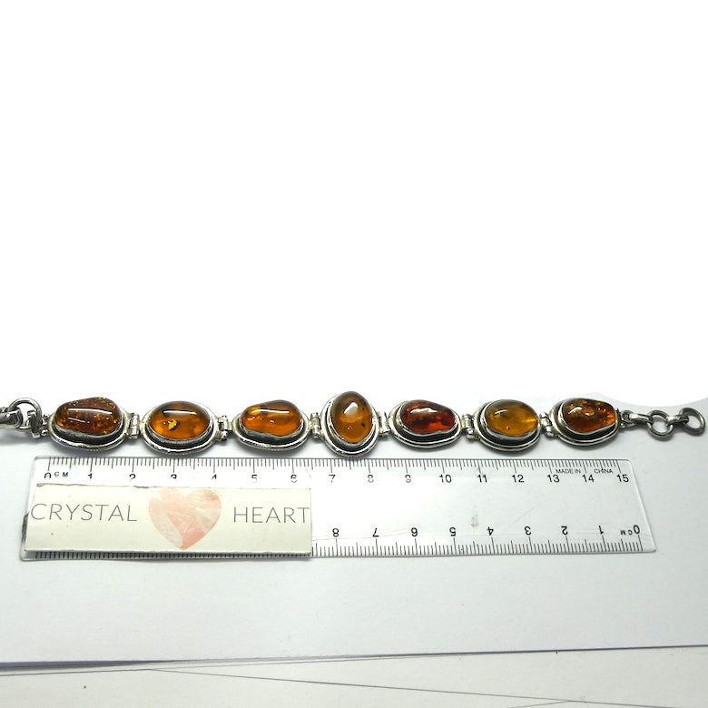 Baltic Amber Bracelet | Seven Polished Freeform Nuggets | Bezel set | Oxidised Border | Mediaeval or Gothic Look | Genuine Gems from Crystal heart Melbourne Australia since 1986