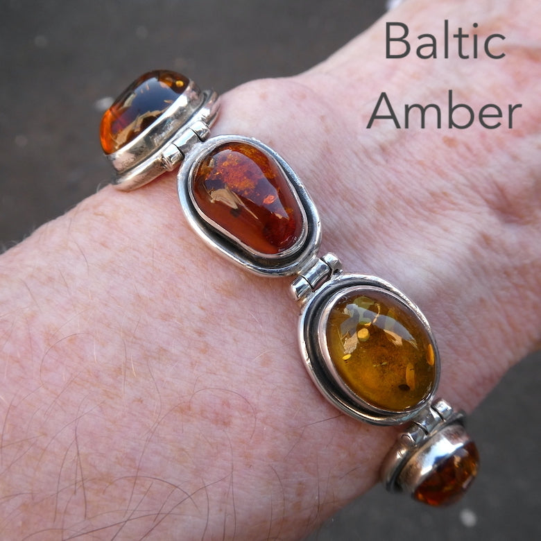 Baltic Amber Bracelet | Seven Polished Freeform Nuggets | Bezel set | Oxidised Border | Mediaeval or Gothic Look | Genuine Gems from Crystal heart Melbourne Australia since 1986