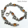 Baltic Amber Bracelet | Dainty | Oval cabochons alternate with Silver Elephants |  Genuine Gems from Crystal heart Melbourne Australia since 1986