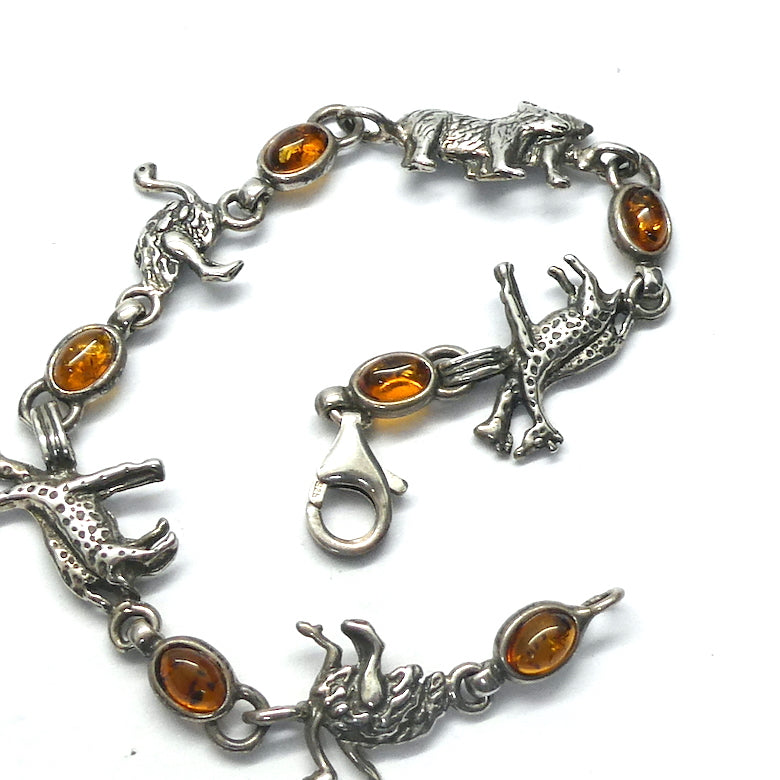 Baltic Amber Bracelet | Dainty | Oval cabochons alternate with Silver Animals |  Genuine Gems from Crystal heart Melbourne Australia since 1986