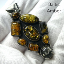 Load image into Gallery viewer, Dark Amber Pendant | Nine Dark Amber Cabochons  | Heavy Sterling Silver | Oxidised | Mediaeval or Gothic Look | Genuine Gems from Crystal heart Melbourne Australia since 1986