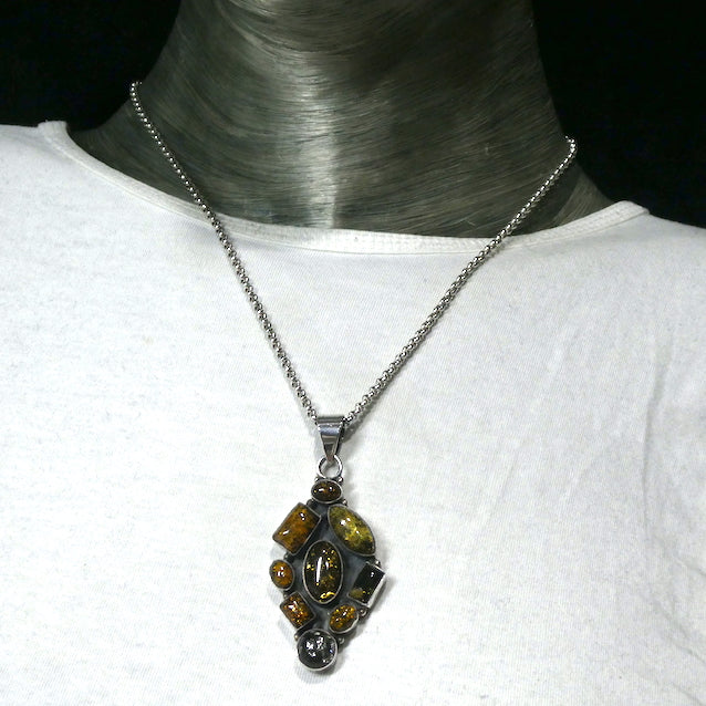 Dark Amber Pendant | Nine Dark Amber Cabochons  | Heavy Sterling Silver | Oxidised | Mediaeval or Gothic Look | Genuine Gems from Crystal heart Melbourne Australia since 1986