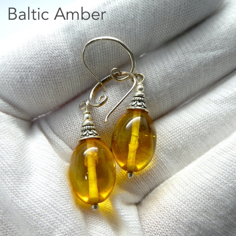 Amber Earrings, Baltic Hand Polished Beads, 925 Silver