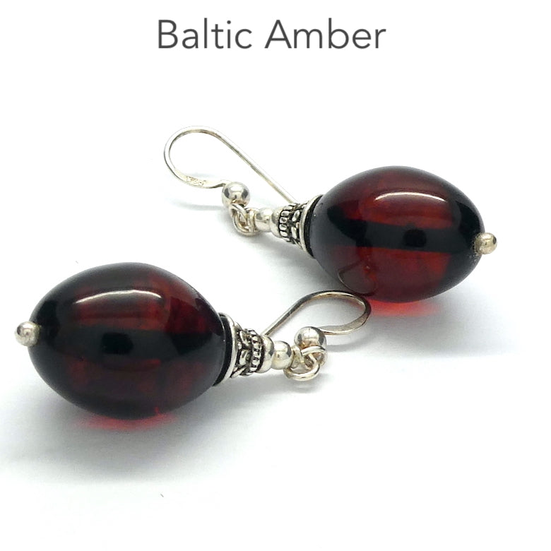 Genuine Baltic Amber Earrings | Dark Molasses | Oval Hand Polished Beads | 925 Silver Findings Genuine Gems from Crystal Heart Melbourne Australia since 1986