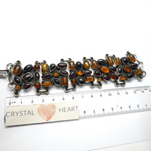 Load image into Gallery viewer, Baltic Amber Bracelet | Five Chunky Panels studded with Amber and Garnet  | Bezel set | Oxidised Border | Mediaeval or Gothic Look | Genuine Gems from Crystal heart Melbourne Australia since 1986