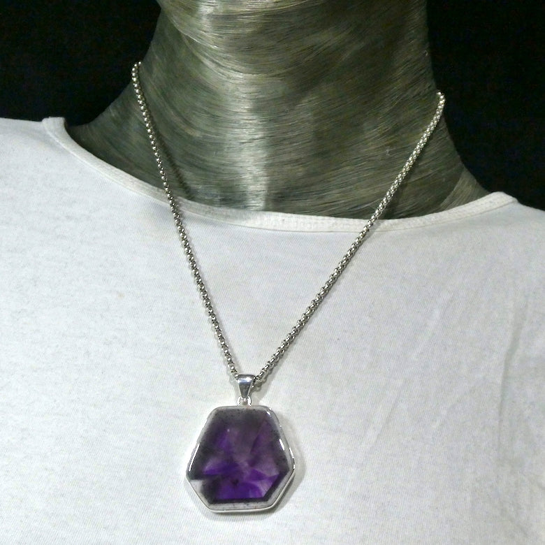 Auralite or Amethyst-23 natural crystal Pendant  | Freeform Hexagonal Cabochon | 925 Sterling Silver | Super Super 7 Consciousness Awakening | Awaken Spiritual in the Physical | Genuine Gems from Crystal Heart Melbourne Australia since 1986