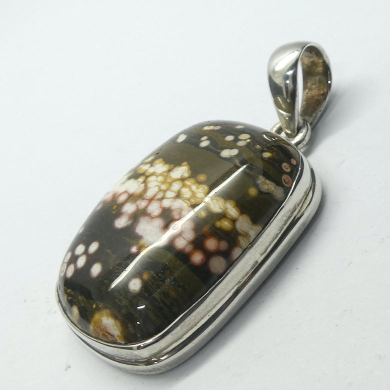 Ocean Jasper Pendant, Oblong Cabochon | 925 Sterling Silver | Emotional  and Physical Healing | Stimulate Creativity | Genuine Gems from Crystal Heart Melbourne Australia since 1986