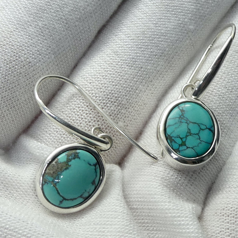 Turquoise Earrings, Oval Cabochons, 925 Sterling Silver