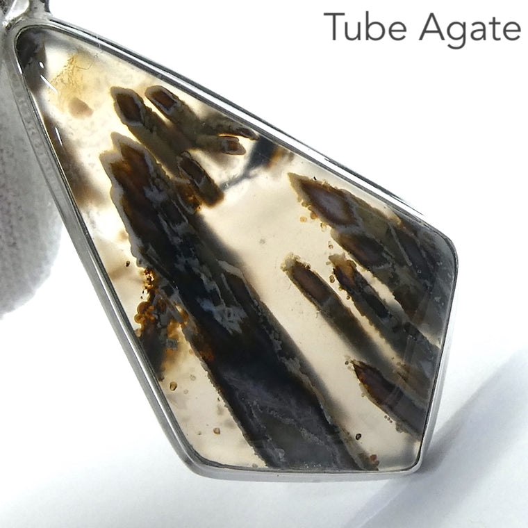 Tube Agate Pendant, Kite Cabochon, 925 Sterling Silver