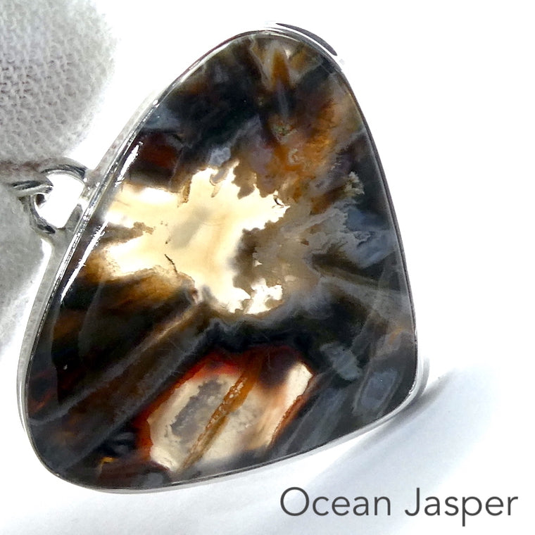 Tube Agate Pendant, Triangular Cabochon, 925 Sterling Silver