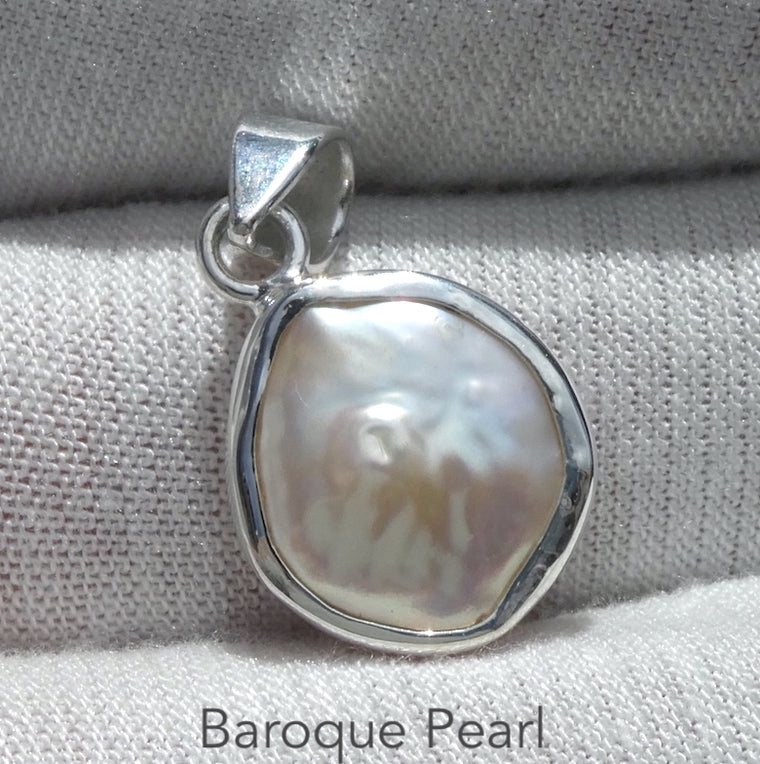 Baroque Pearl Coin Pendant, 925 Sterling Silver