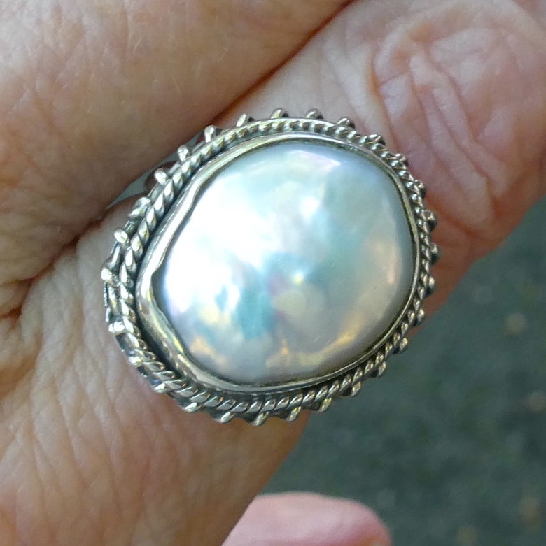 Baroque Pearl Ring| 925 Sterling Silver | Detailed Bezel setting  | Lovely Lustre | Bezel set with open back | US Ring Size 7 to 10 | Genuine Gems from Crystal Heart Melbourne Australia since 1986