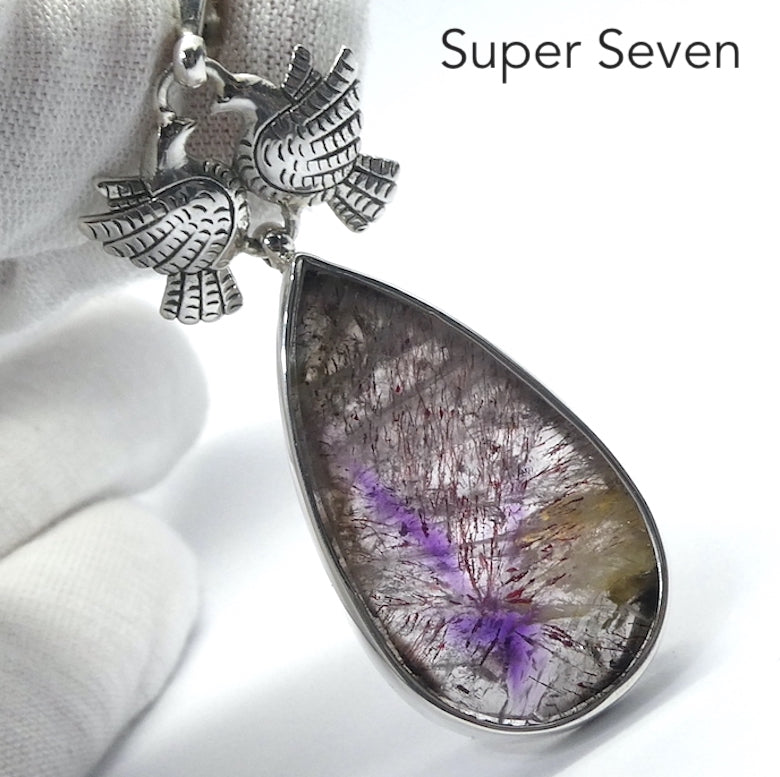 Super 7 Seven Pendant | 925 Sterling Silver | Large Teardrop| Espirito Santo Valley | Amethyst Cacoxenite, Clear & Smoky Quartz Goethite Lepidocrosite Rutile | Genuine gems from Crystal Heart Melbourne Australia since 1986