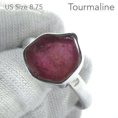 Tourmaline Ring | Rich Red Pink Rubellite | Hexagonal Slice of original Crystal | 925 Sterling Silver | Bezel Set | US Siz8.75 | AUS Size R | Supercharge and unblock the heart | Emotional Clarity | Self Empowerment | Genuine Gems from Crystal Heart Australia since 1986