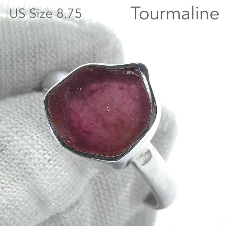 Tourmaline Ring, Pink Rubellite Crystal Slice 925 Sterling Silver