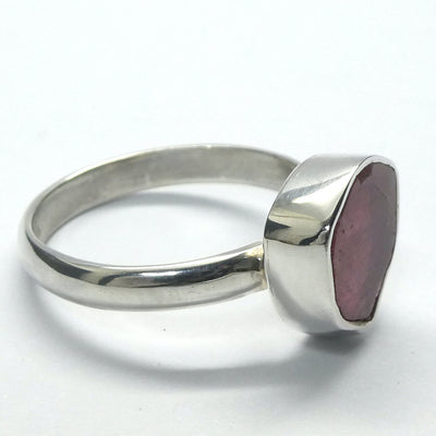 Tourmaline Ring | Rich Red Pink Rubellite | Hexagonal Slice of original Crystal | 925 Sterling Silver | Bezel Set | US Siz8.75 | AUS Size R | Supercharge and unblock the heart | Emotional Clarity | Self Empowerment | Genuine Gems from Crystal Heart Australia since 1986