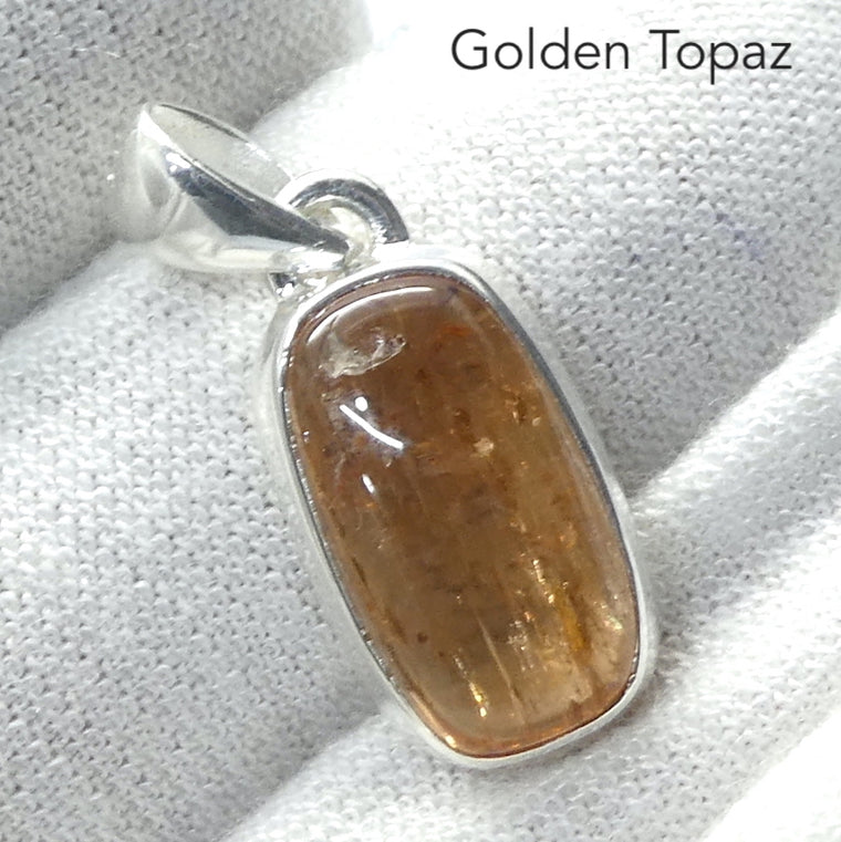 Topaz Pendant, Golden, Oblong Cabochon, 925 Sterling Silver