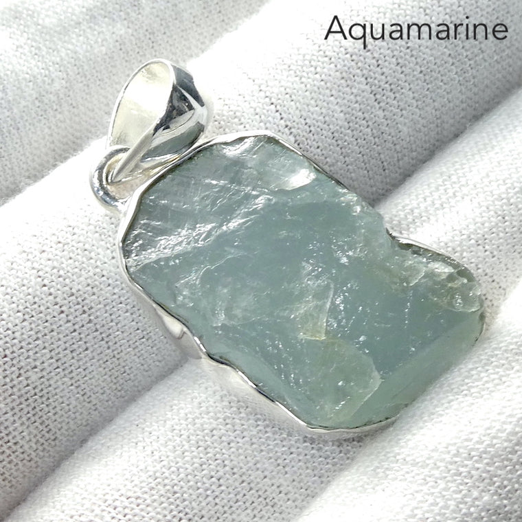 Aquamarine Pendant, Raw Nugget, 925 Sterling Silver