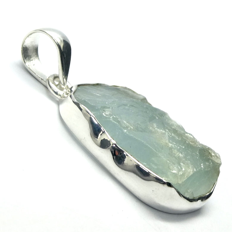 Aquamarine Gemstone Pendant | Raw nugget | 925 Sterling Silver |  Translucent Blue Ice | Bezel Set | Open Back | Peaceful emotional guidance and integration | Flow through obstacles | Genuine Gemstones from Crystal Heart Melbourne Australia since 1986