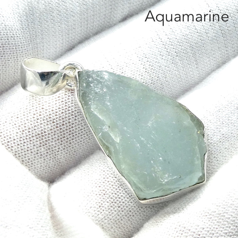 Aquamarine Pendant, Raw Nugget, 925 Sterling Silver