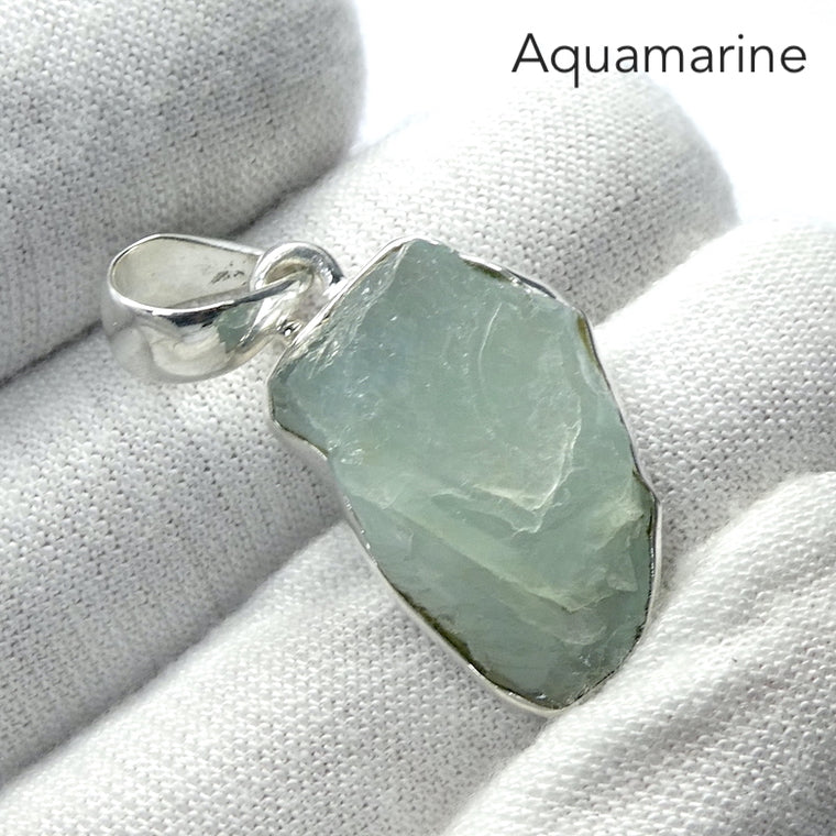 Aquamarine Pendant, Raw Nugget, 925 Sterling Silver