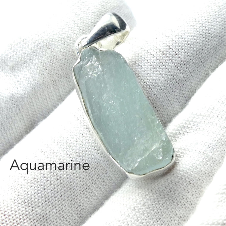 Aquamarine Pendant, Raw Nugget, 925 Sterling Silver