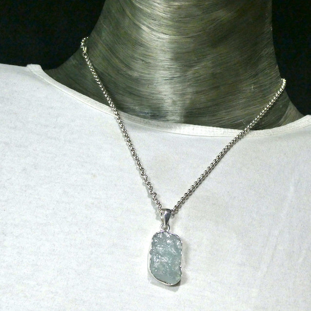 Aquamarine Gemstone Pendant | Raw nugget | 925 Sterling Silver |  Translucent Blue Ice | Bezel Set | Open Back | Peaceful emotional guidance and integration | Flow through obstacles | Genuine Gemstones from Crystal Heart Melbourne Australia since 1986