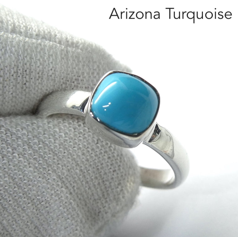 Turquoise Ring, Arizona Sleeping Beauty, Square Cabochon, 925 Sterling Silver
