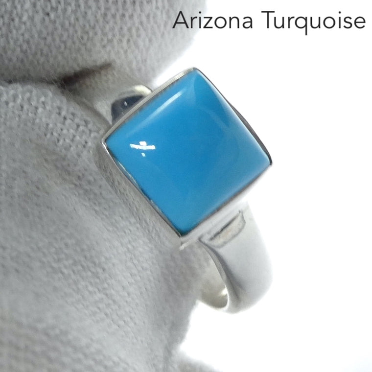 Turquoise Ring, Arizona Sleeping Beauty, Square Cabochon, 925 Sterling Silver