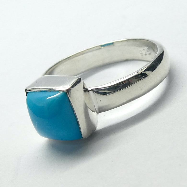 Turquoise Ring | Dainty Square Cabochon | Arizona Sleeping Beauty Mine |  | 925 Sterling Silver | US Size 6.75 |  AUS Size N | Robin's Egg Blue | Quality Besel Setting | open back  | Genuine Gems from Crystal Heart Melbourne since 1986