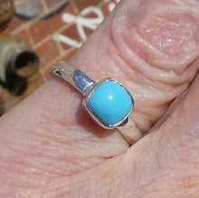 Load image into Gallery viewer, Turquoise Ring | Dainty Square Cabochon | Arizona Sleeping Beauty Mine |  | 925 Sterling Silver | US Size 6.75 |  AUS Size N | Robin&#39;s Egg Blue | Quality Besel Setting | open back  | Genuine Gems from Crystal Heart Melbourne since 1986