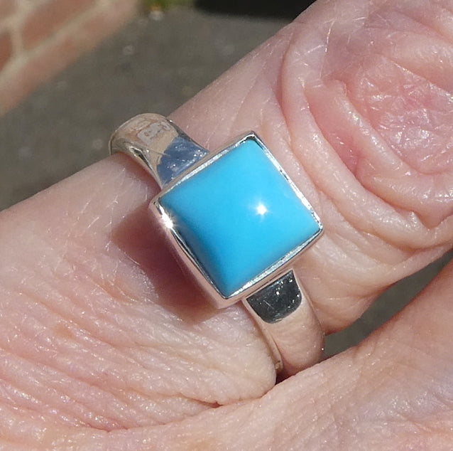 Turquoise Ring | Dainty Square Cabochon | Arizona Sleeping Beauty Mine |  | 925 Sterling Silver | US Size 6.75 |  AUS Size N | Robin's Egg Blue | Quality Besel Setting | open back  | Genuine Gems from Crystal Heart Melbourne since 1986