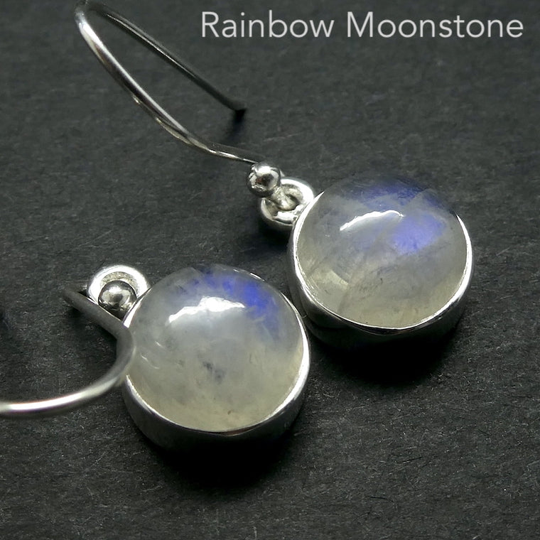 Moonstone Earrings, Cabochon Rounds, 925 Sterling Silver