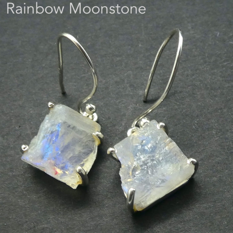 Moonstone Earrings, Raw Uncut Nuggets, 925 Sterling Silver