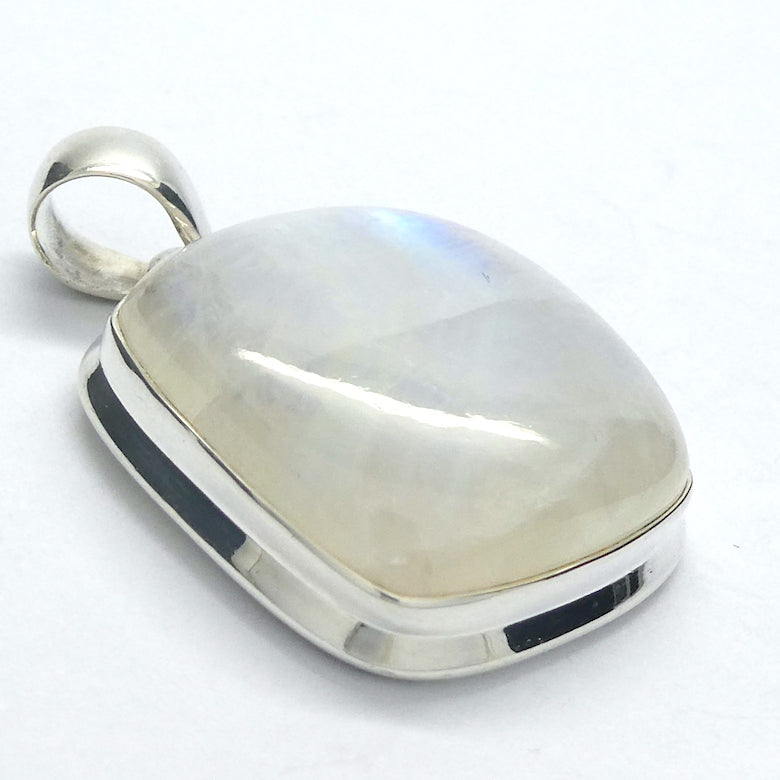 Natural Rainbow Moonstone Pendant | Square Cabochon | 925 Sterling Silver | Bezel Set | Open Back | Strong Blue Flash | Golden Path | Emotional Liberation | Genuine Gems from Crystal Heart Melbourne Australia 1986