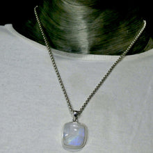 Load image into Gallery viewer, Natural Rainbow Moonstone Pendant | Square Cabochon | 925 Sterling Silver | Bezel Set | Open Back | Strong Blue Flash | Golden Path | Emotional Liberation | Genuine Gems from Crystal Heart Melbourne Australia 1986