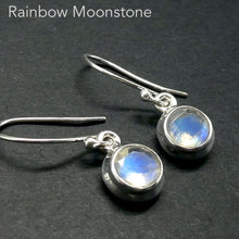 Load image into Gallery viewer, Natural Rainbow Moonstone Earrings | Dainty Round Faceted Gemstones | Super Quality | Transparency with Blue Flashes | 925 Sterling Silver |  Cancer Libra Scorpio Stone | Genuine Gems from Crystal Heart Melbourne Australia 1986
