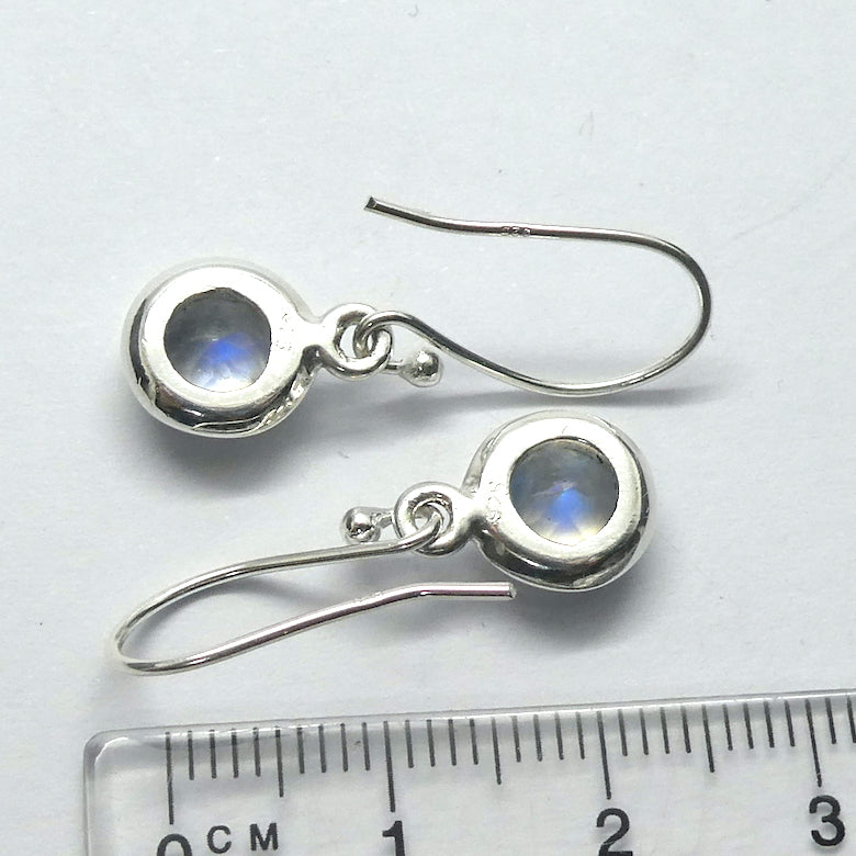 Natural Rainbow Moonstone Earrings | Dainty Round Faceted Gemstones | Super Quality | Transparency with Blue Flashes | 925 Sterling Silver |  Cancer Libra Scorpio Stone | Genuine Gems from Crystal Heart Melbourne Australia 1986