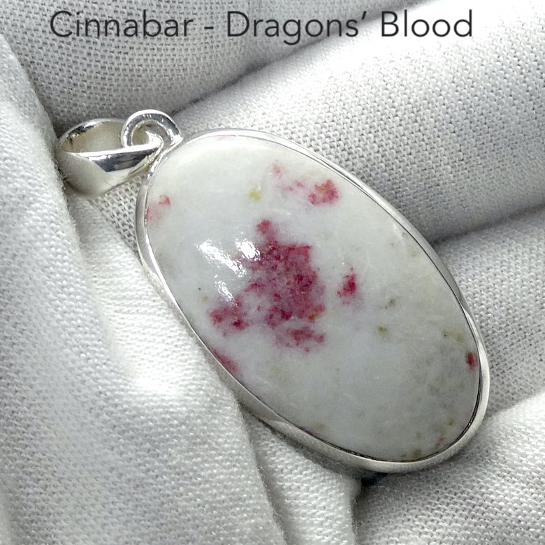 Cinnabar Pendant | Red Inclusions in Dolomite |  Cabochon | 925 Sterling Silver | Dragon's Blood | Manifest Dreams and achieve prosperity | Genuine Gems from Crystal Heart Melbourne Australia since 1986