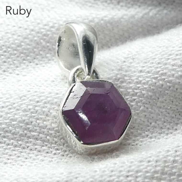 Ruby Pendant, Faceted Crystal Section, 925 Sterling Silver, r1