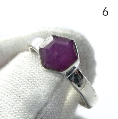 Ruby Ring| Pinkish red hexagonal slices of natural Ruby crystal | 925 Sterling Silver  | Bezel Set | Lion Heart | Genuine Gems from Crystal Heart Melbourne Australia since 1986